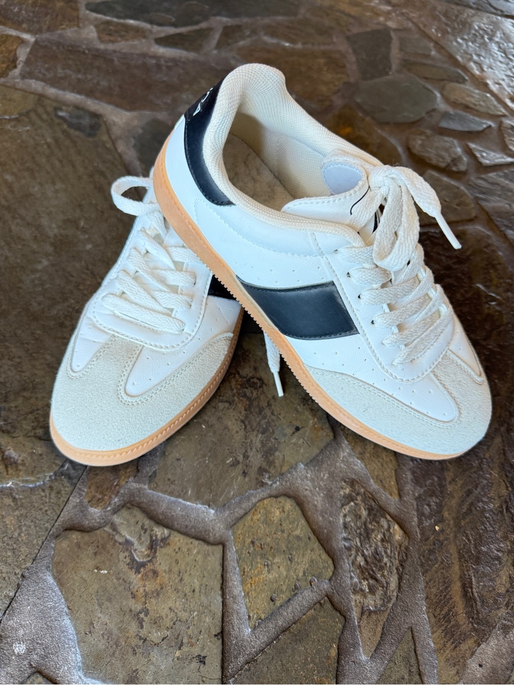 Nautica White Leather Sneakers with Black Stripe and Gum Outsole
